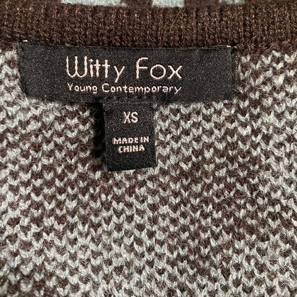 Witty Fox Light Blue Brown Argyle Sweater Cropped Oversized Preppy Academia XS - Picture 7 of 9